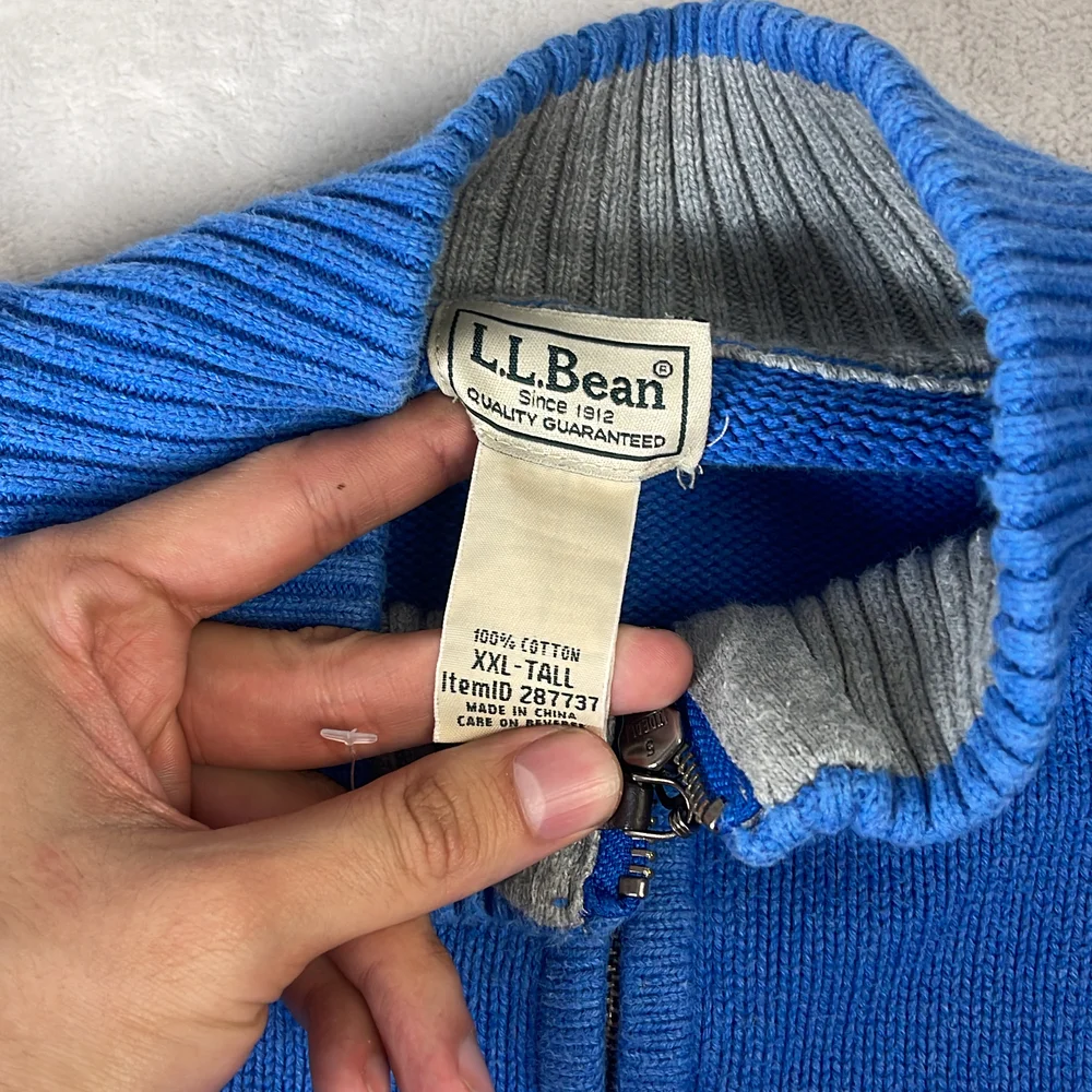 L.L. Bean Men's Sweater Blue Size XXL Tall 1/4 Zip Cotton Knit Ribbed Pullover